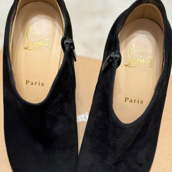 Christian Louboutin Gorgona 100 Veau Velours Black Bootie Size 38 - Picture 2 of 16